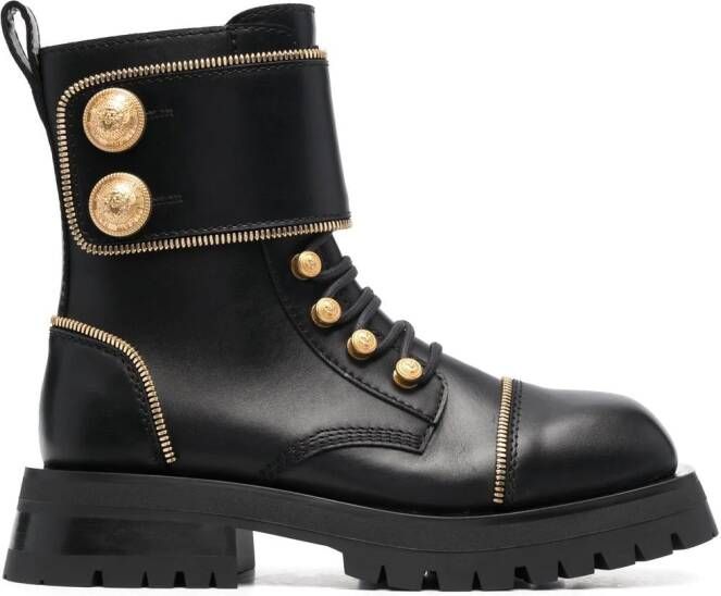Balmain studded square-toe leather boots Black