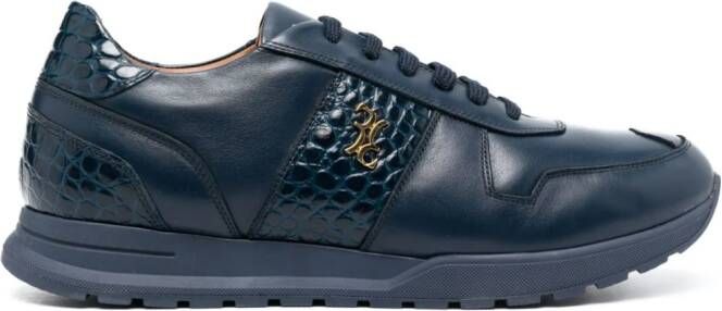 Billionaire crocodile-effect logo-plaque leather sneakers Blue