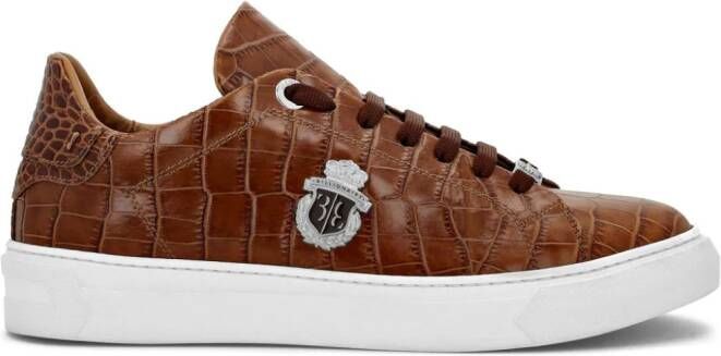 Billionaire logo-appliqué crocodile-effect sneakers Brown