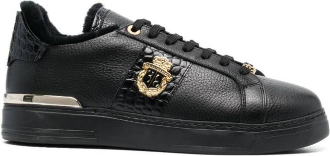 Billionaire logo-plaque low-top leather sneakers Black