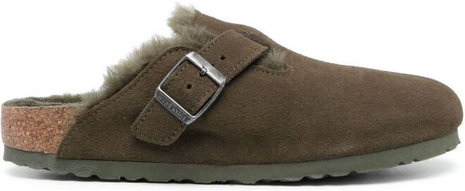Birkenstock Boston VL suede slides Green