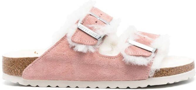 Birkenstock shearling double buckle slides Pink