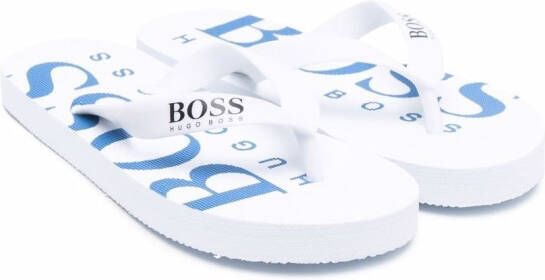 BOSS Kidswear logo print flip-flops White