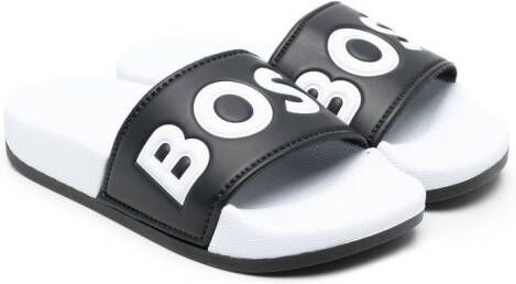 BOSS Kidswear logo-print slides Black