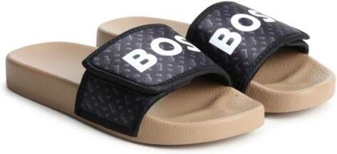 BOSS Kidswear logo-print slides Black