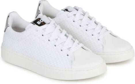 BOSS Kidswear monogram-jacquard panelled sneakers White