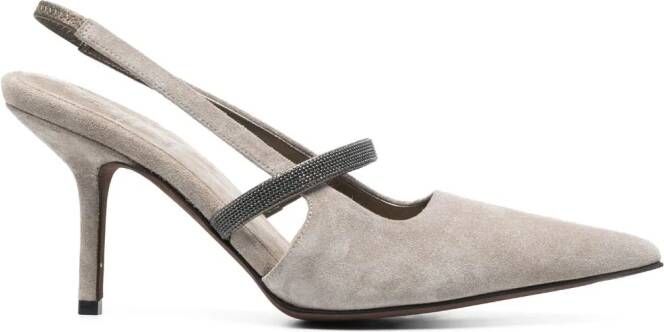 Brunello Cucinelli 80mm slingback suede pumps Grey