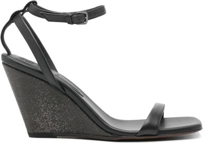 Brunello Cucinelli 90mm leather wedge sandals Black
