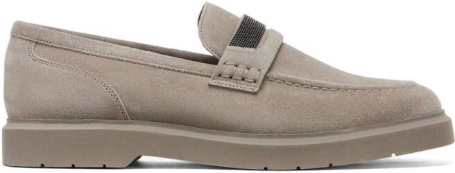 Brunello Cucinelli crystal-embellished suede loafers Neutrals