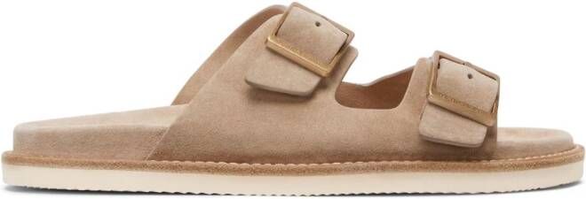 Brunello Cucinelli double-buckle suede sandals Neutrals