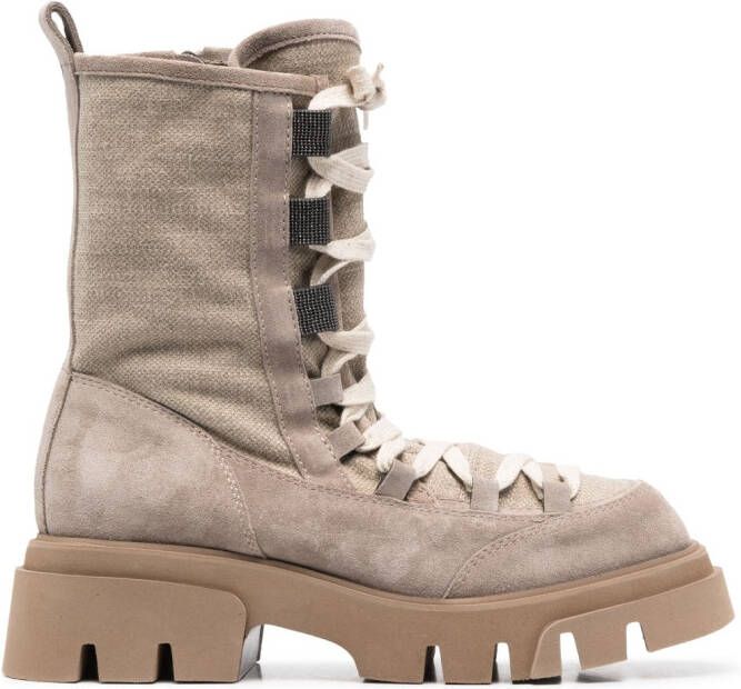 Brunello Cucinelli eyelet-embellishment leather boots Brown