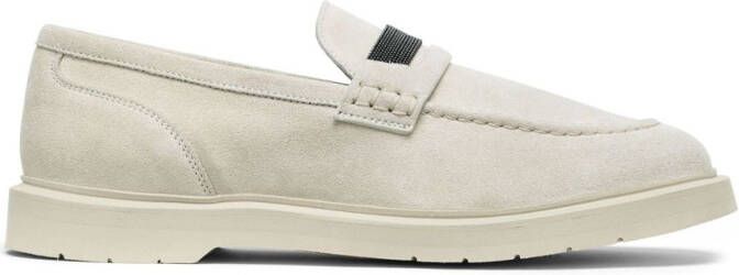 Brunello Cucinelli leather suede loafers White