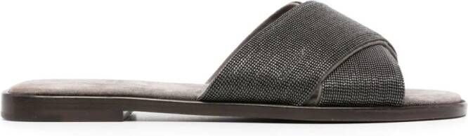 Brunello Cucinelli Monili-detail crossover-straps slides Grey