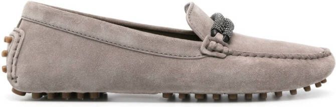 Brunello Cucinelli Monili-detail suede loafers Neutrals