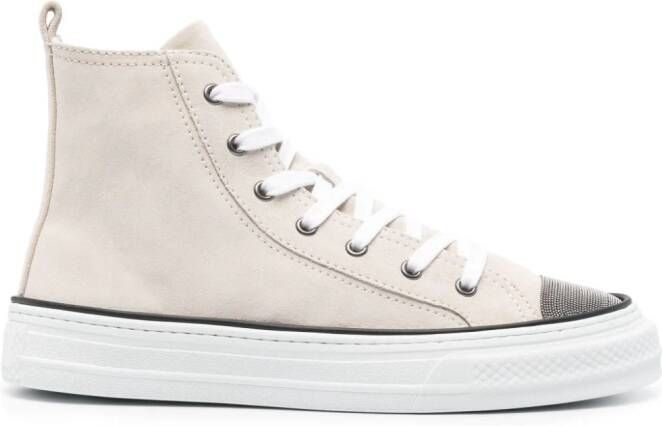 Brunello Cucinelli Monili-embellished high-top sneakers Neutrals