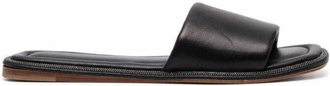 Brunello Cucinelli monili-embellished leather slides Black