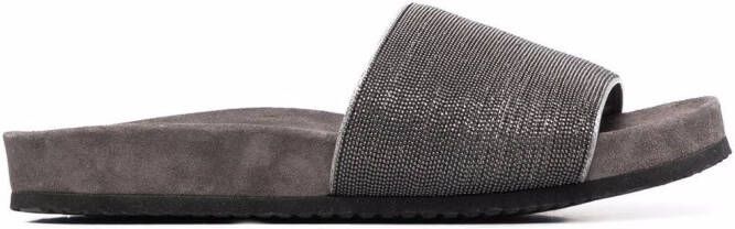 Brunello Cucinelli Monili embellished leather slides Silver