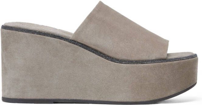 Brunello Cucinelli suede platform sandals Grey