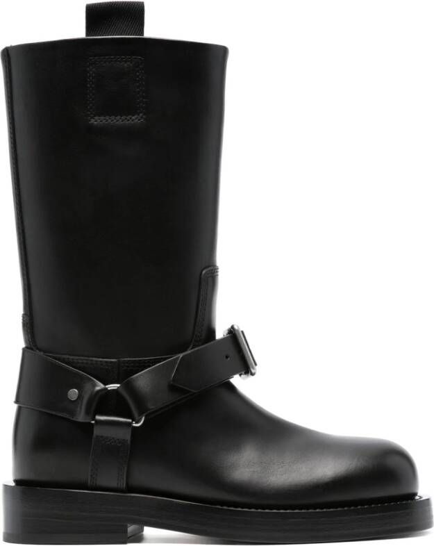 Burberry buckled-strap leather boots Black