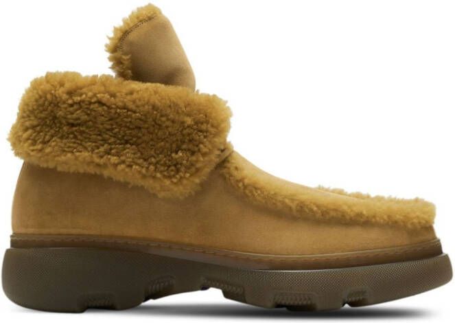 Burberry Creeper shearling-trim suede boots Brown
