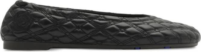 Burberry Equestrian Knight-embroidered leather ballerina shoes Black