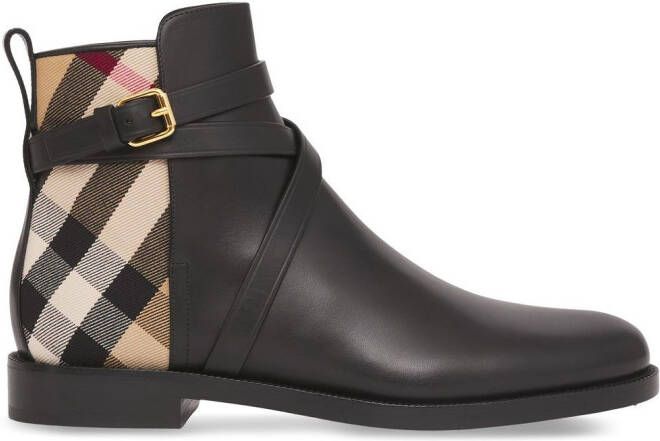 Burberry House Check leather ankle boots Black