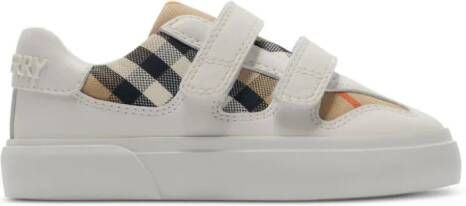 Burberry Kids Check cotton leather trainers White