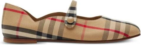 Burberry Kids Mary Jane checked ballerinas Brown