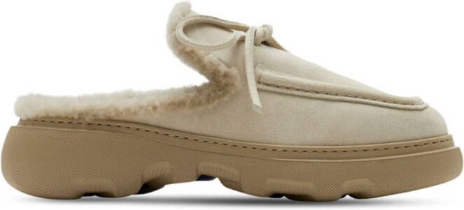 Burberry logo-charm suede mules Neutrals