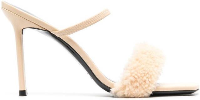 BY FAR Ada 100mm shearling sandals Neutrals