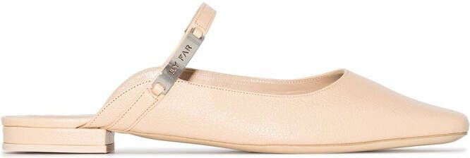 BY FAR Etta grained leather mules Neutrals