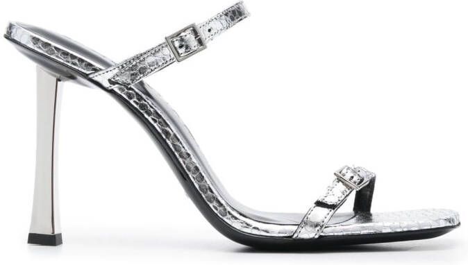 BY FAR Flick 90mm metallic leather sandals Silver
