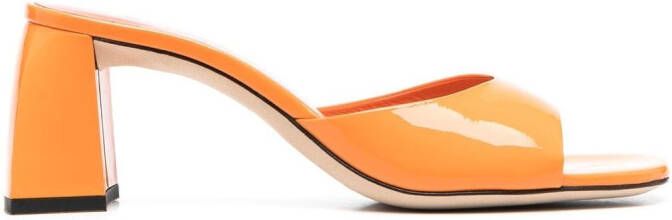 BY FAR Michele patent block-heel sandals Orange