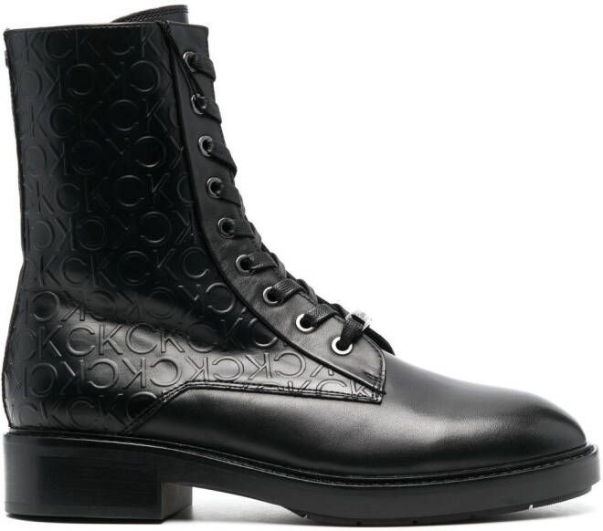 Calvin Klein debossed-monogram combat boots Black