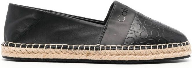 Calvin Klein embossed-logo leather flat espadrilles Black