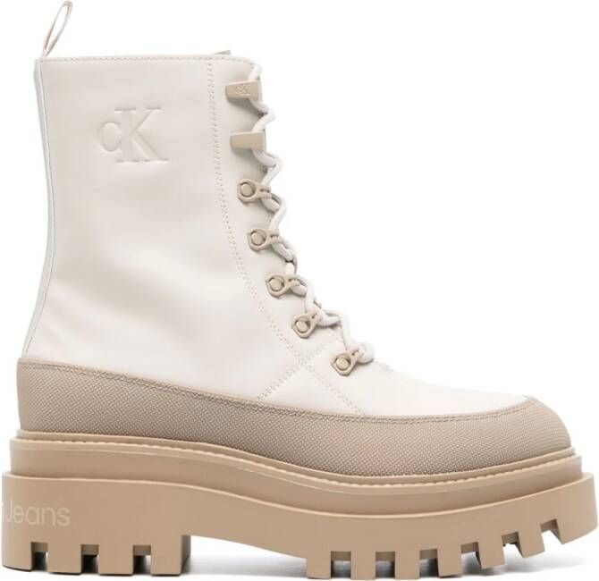 Calvin Klein Jeans logo-debossed leather boots Neutrals