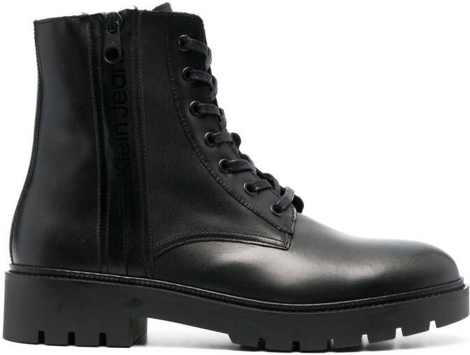 Calvin Klein lace-up leather combat boots Black