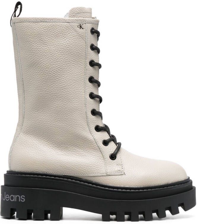 Calvin Klein lace-up leather platform boots Neutrals
