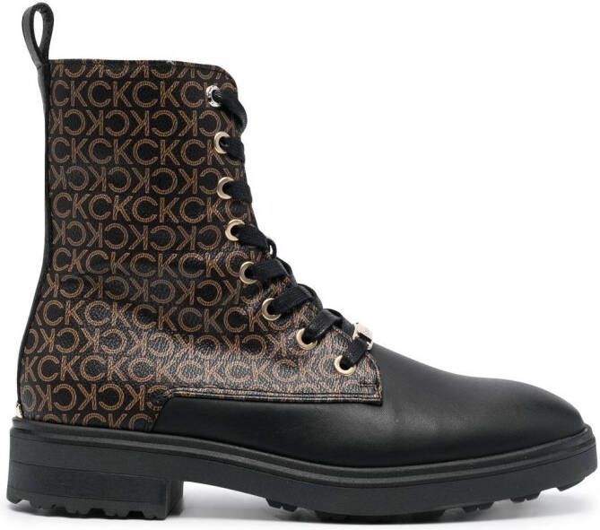 Calvin Klein lace-up monogram biker boots Black