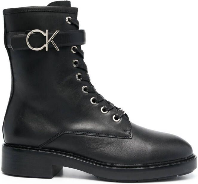 Calvin Klein logo-buckle combat boots Black