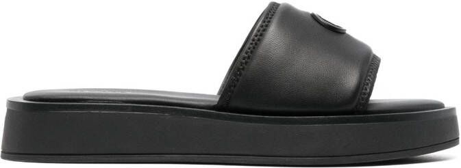 Calvin Klein logo-plaque leather slides Black