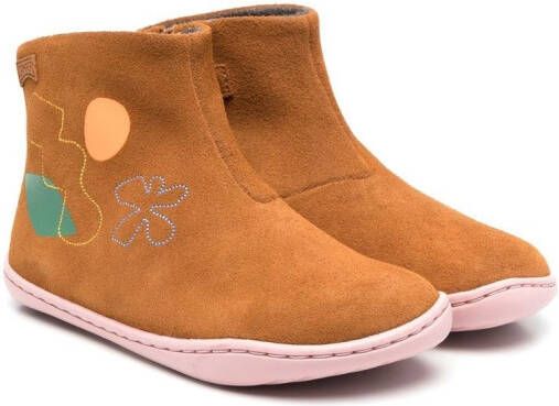 Camper Kids side embroidered-detail boots Brown