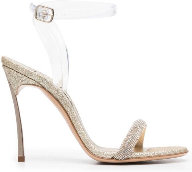 Casadei 109mm glittered leather sandals Gold
