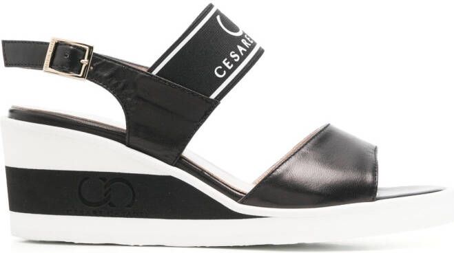 Casadei logo-print wedge sandals Black