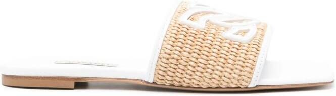 Casadei Portofino woven-raffia slides White
