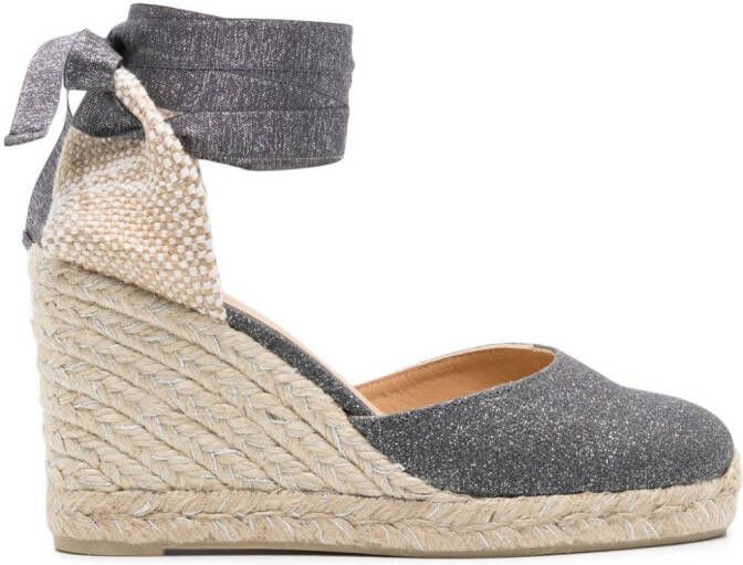 Castañer Carina 90mm glitter wedge espadrilles Grey
