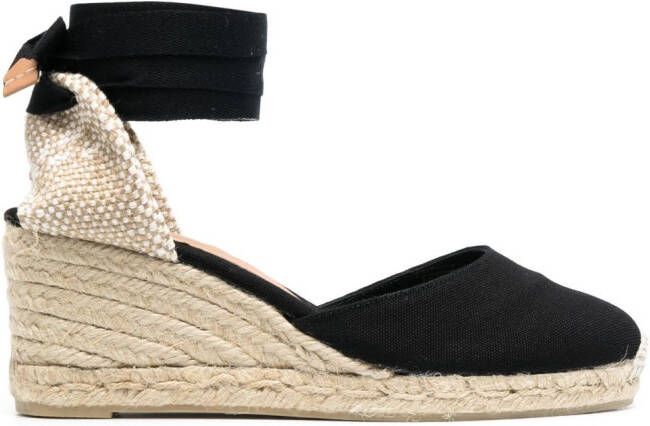 Castañer Carina lace-up wedge espadrilles Black