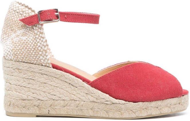Castañer leather heeled 70mm espadrilles Red