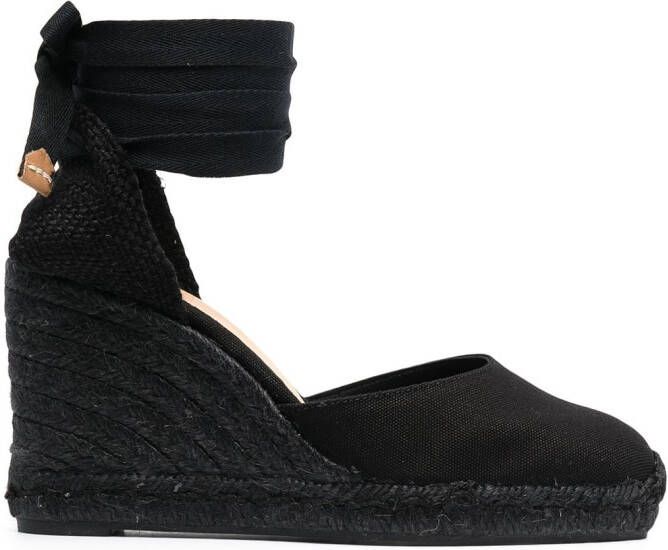 Castañer tonal wedge-heeled espadrille with ankle ties Black