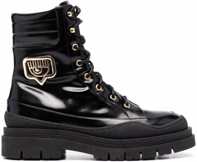 Chiara Ferragni logo-plaque leather boots Black